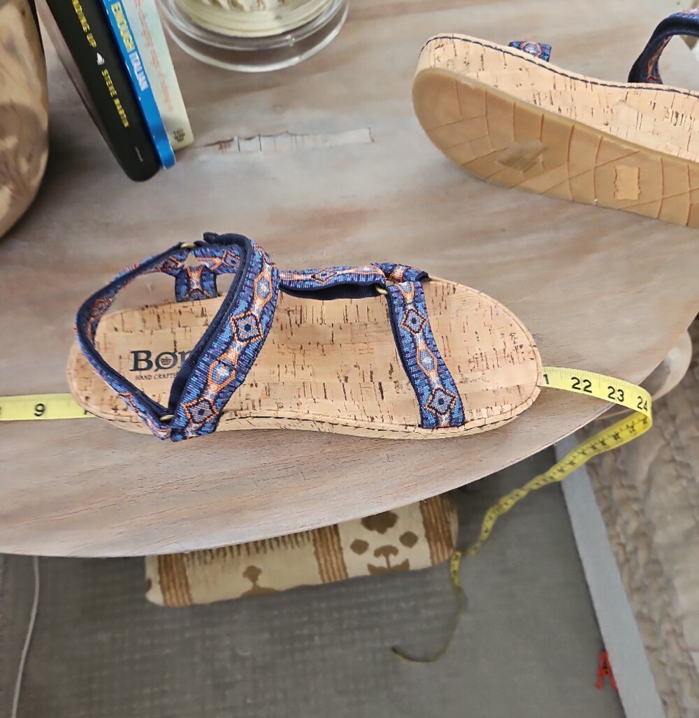 Born Womens Blue and Tan Patterned Cork Wedge Sandals - Picture 7 of 7